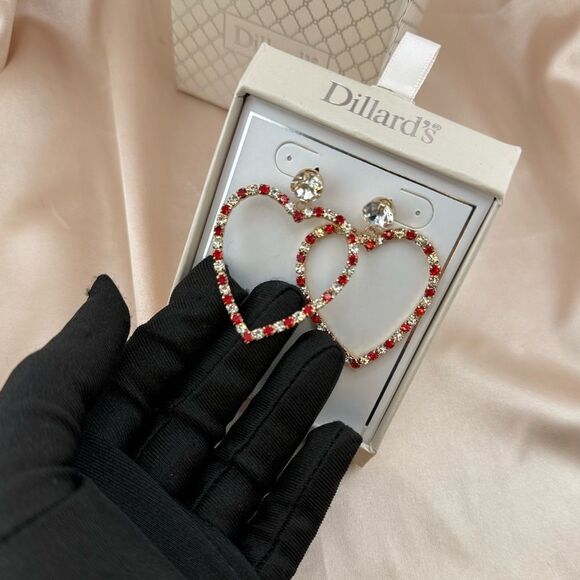 Red & Gold Crystal Heart Earrings – Statement Dangle Earrings - Picture 6 of 7